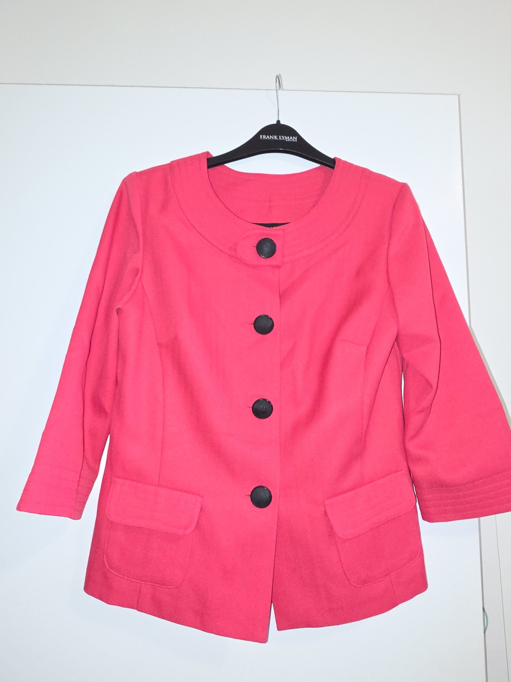 Bright Pink Round-Neck Button Jacket